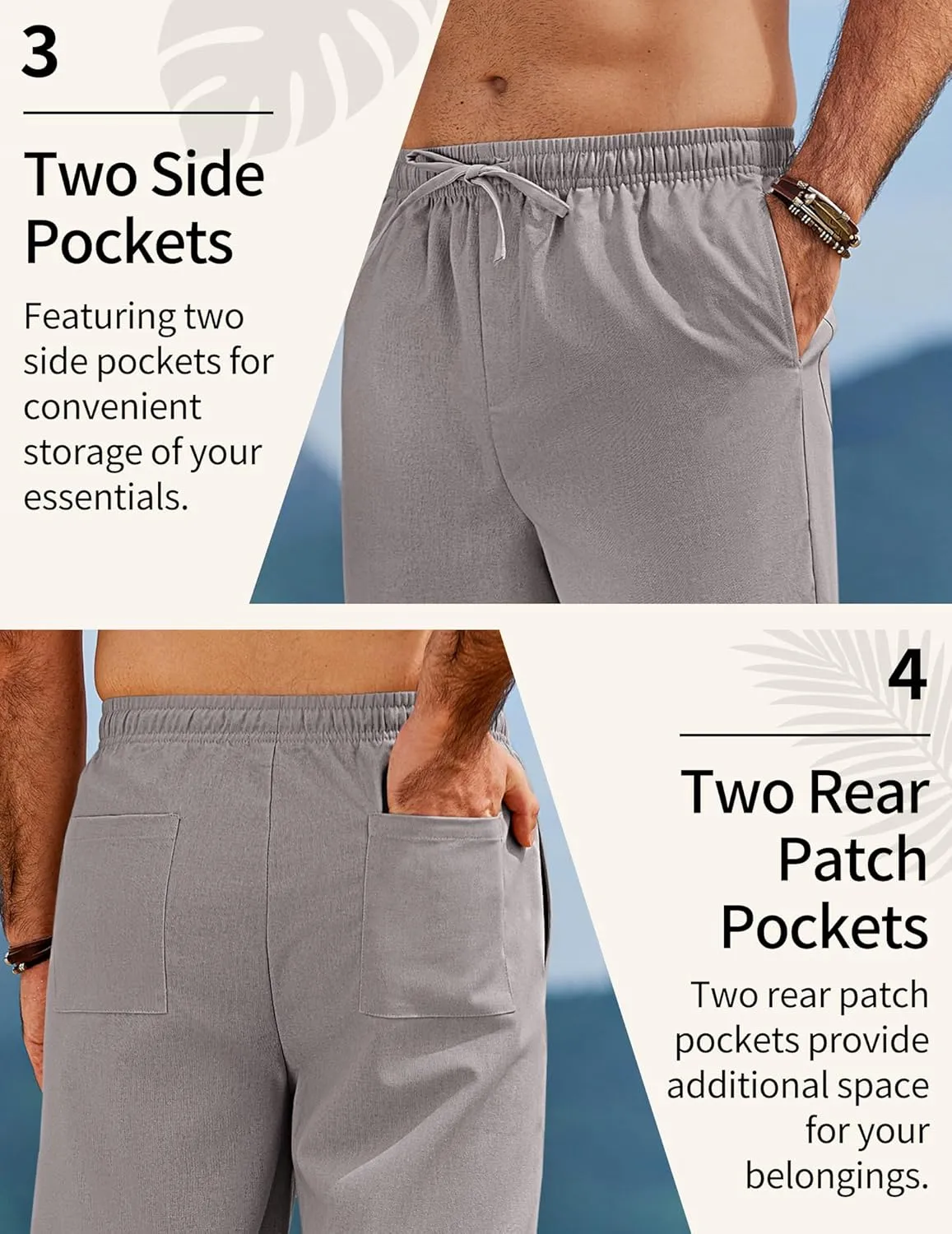 COOFANDY Men's Linen Pants Drawstring Casual Loose Fit Beach Summer Pants Lightweight Linen Trousers Yoga Pants