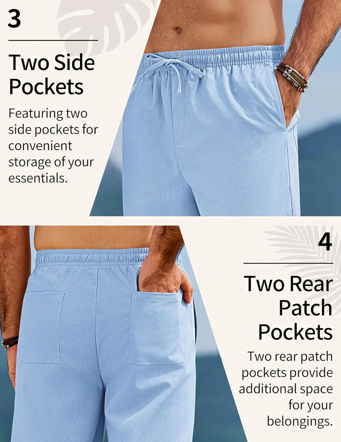 COOFANDY Men's Linen Pants Drawstring Casual Loose Fit Beach Summer Pants Lightweight Linen Trousers Yoga Pants