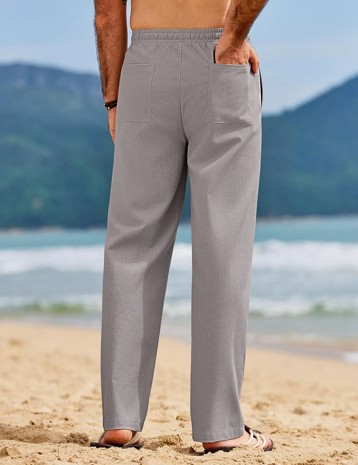 COOFANDY Men's Linen Pants Drawstring Casual Loose Fit Beach Summer Pants Lightweight Linen Trousers Yoga Pants