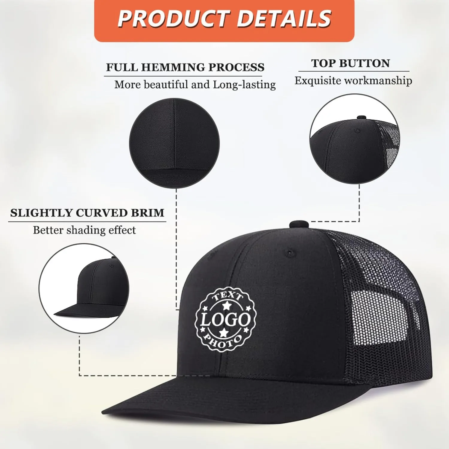 Custom Baseball Cap Bulk Custom Hat for Man Woman Design Your Custom Trucker Hats Add Text Logo Photo Personalized Cap