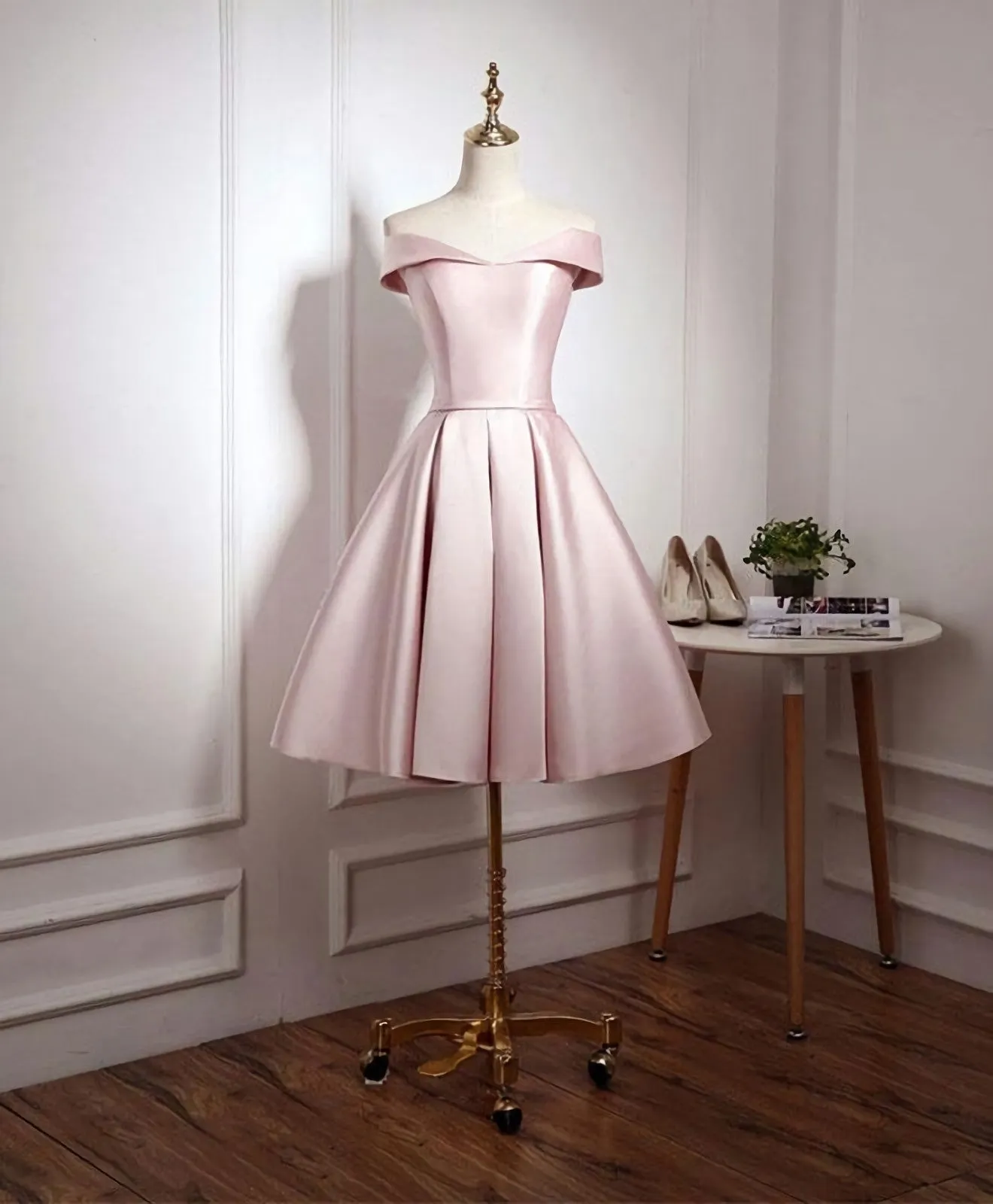 Cute Pink A Line Short Prom Dress, Pink Evening Dress