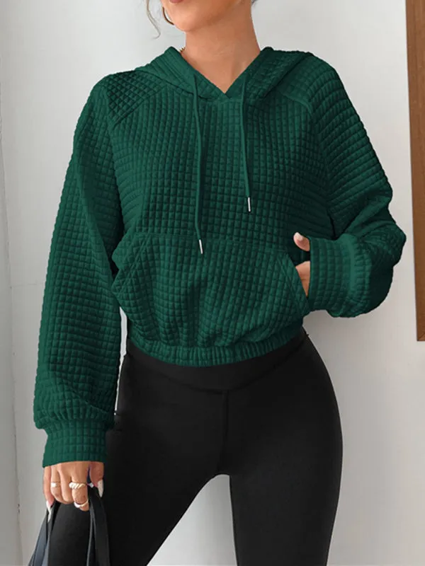 Emilie Loose Pullover Hooded Long-Sleeved Patchwork Waffle Sweatshirt