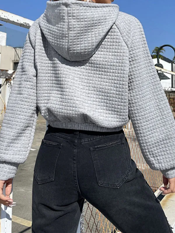 Emilie Loose Pullover Hooded Long-Sleeved Patchwork Waffle Sweatshirt