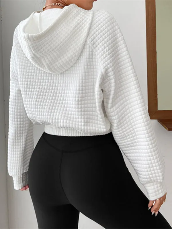 Emilie Loose Pullover Hooded Long-Sleeved Patchwork Waffle Sweatshirt