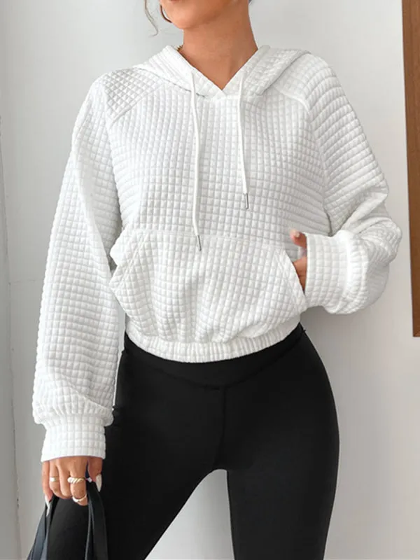 Emilie Loose Pullover Hooded Long-Sleeved Patchwork Waffle Sweatshirt