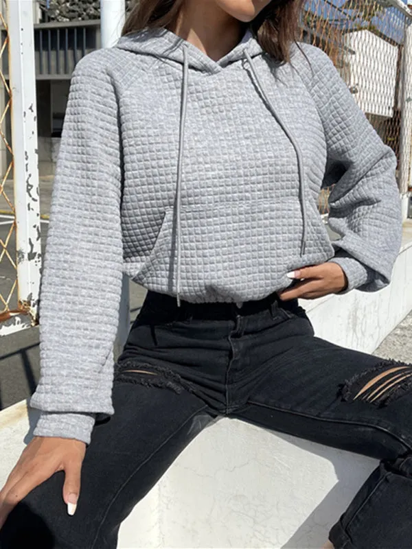 Emilie Loose Pullover Hooded Long-Sleeved Patchwork Waffle Sweatshirt