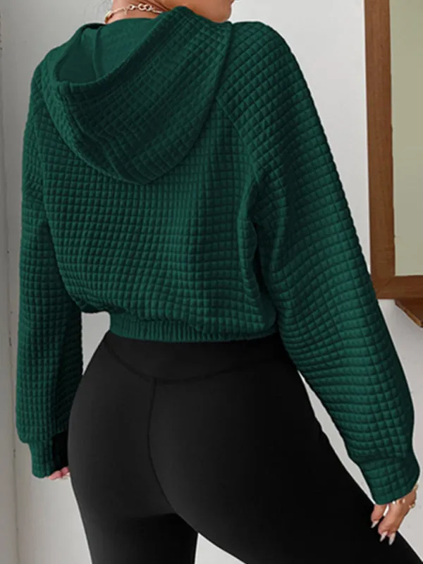Emilie Loose Pullover Hooded Long-Sleeved Patchwork Waffle Sweatshirt