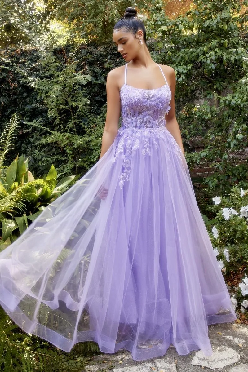 FLUTTERING BUTTERFLY APPLIQUE A-LINE GOWN CDA1141