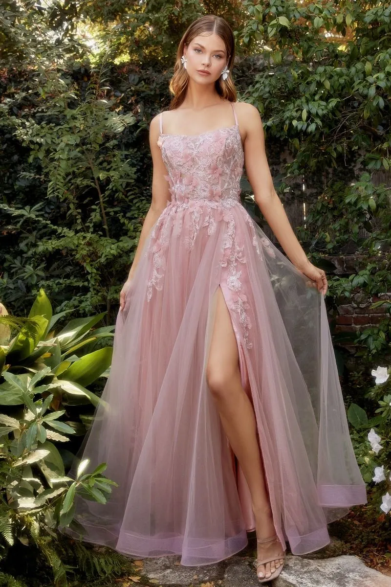 FLUTTERING BUTTERFLY APPLIQUE A-LINE GOWN CDA1141