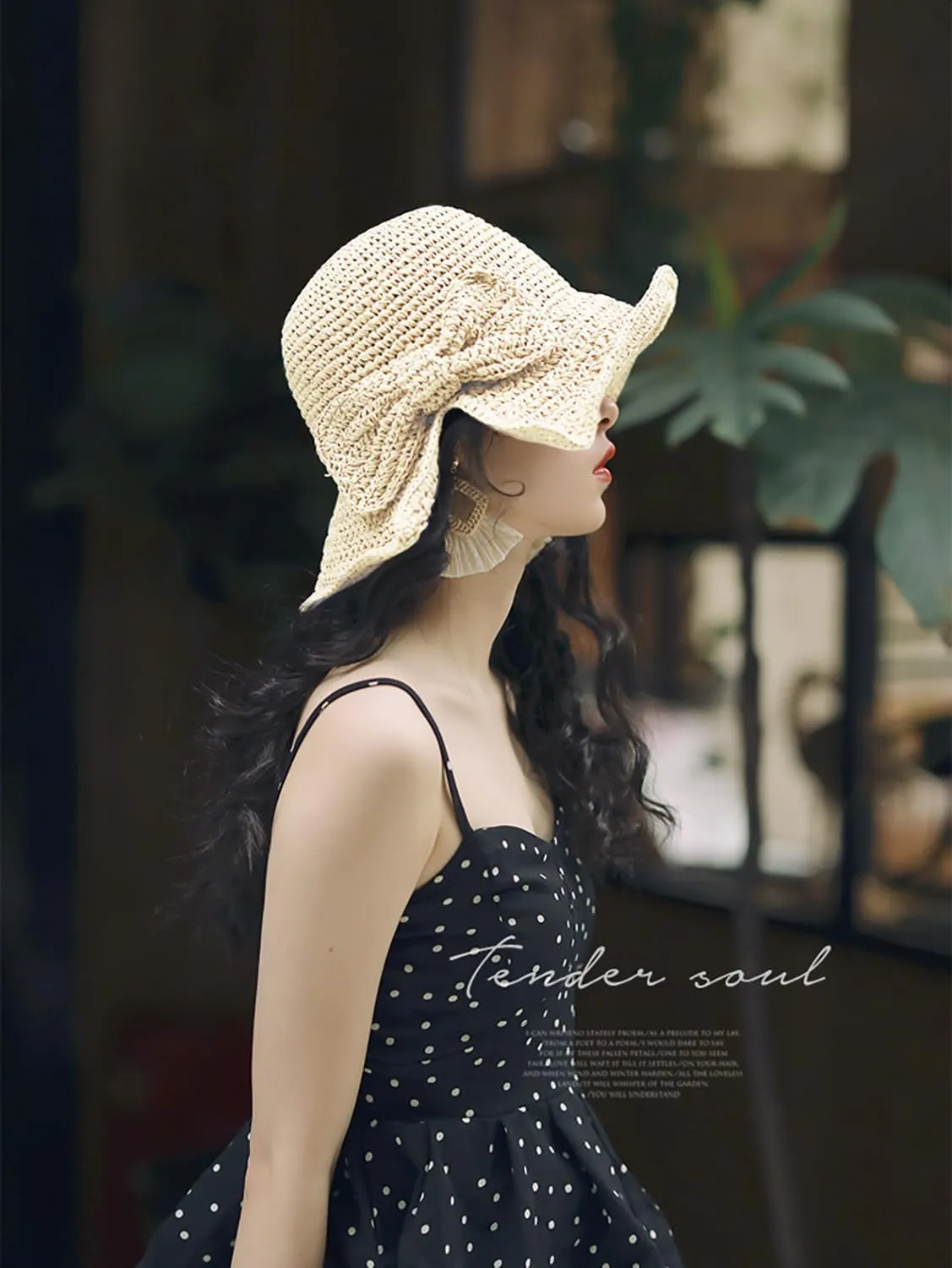 Foldable Wide Brim Floppy Straw Beach Sun Hat,Summer Cap with Bowknot for Women Girls,Strap Adjustable