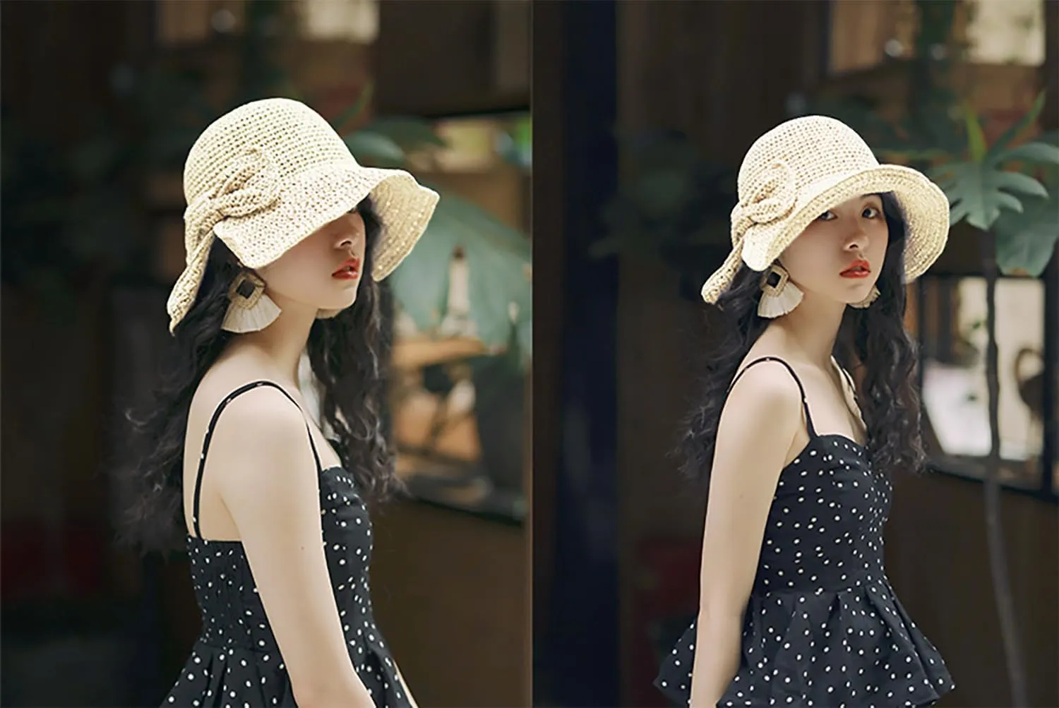 Foldable Wide Brim Floppy Straw Beach Sun Hat,Summer Cap with Bowknot for Women Girls,Strap Adjustable