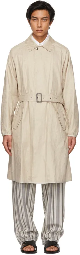 Giorgio Armani Beige Coated Linen Trench Coat