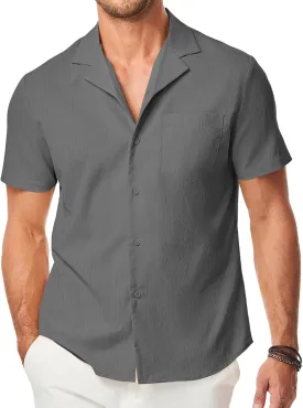 JMIERR Men's Casual Button Down Shirts Short Sleeve Textured Summer Beach Shirt Cuban Vacation Shirts with Pocket