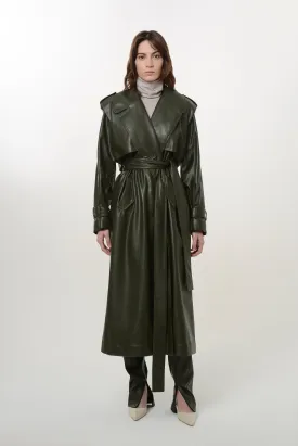 Khaki Vegan Leather Trench Coat