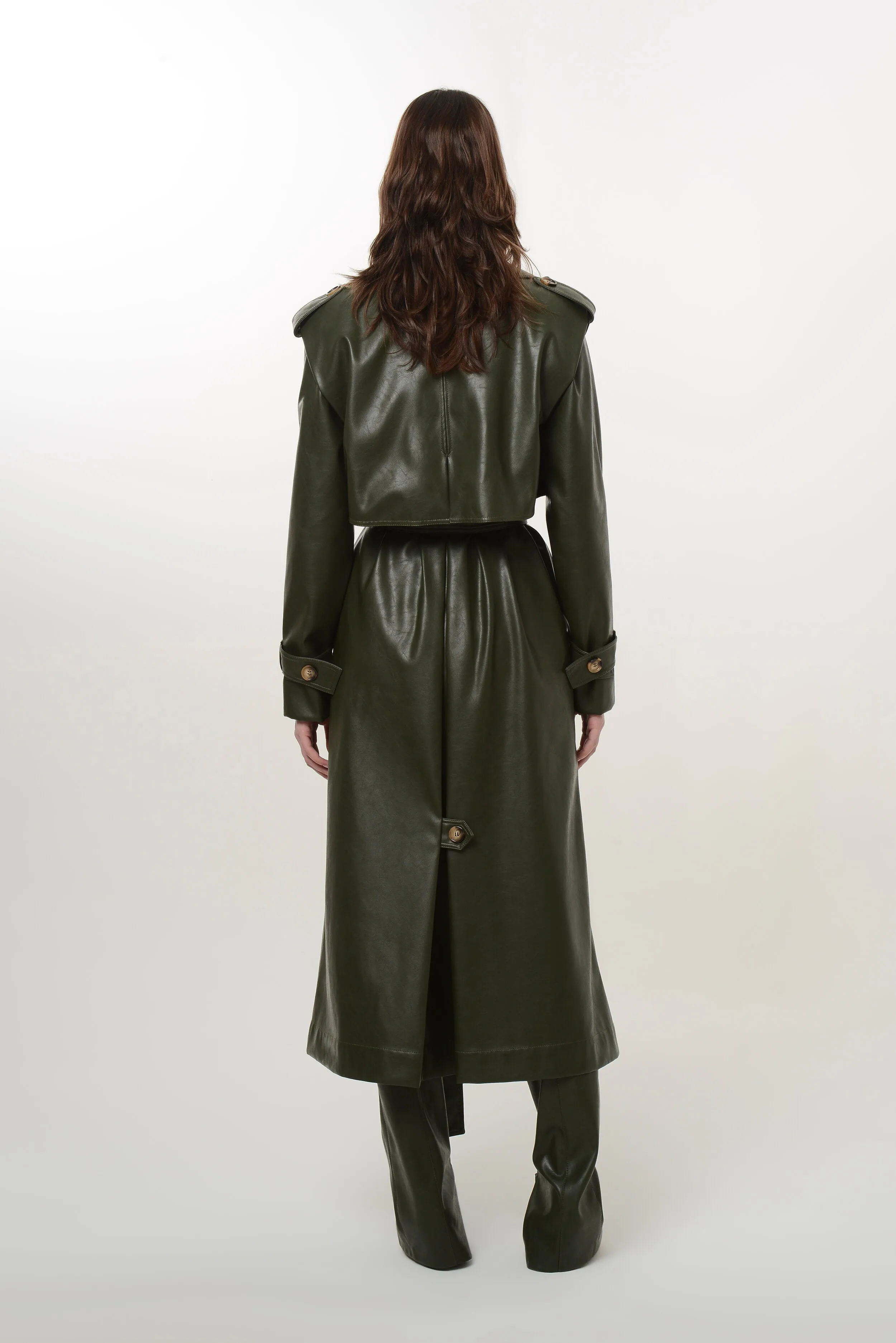 Khaki Vegan Leather Trench Coat