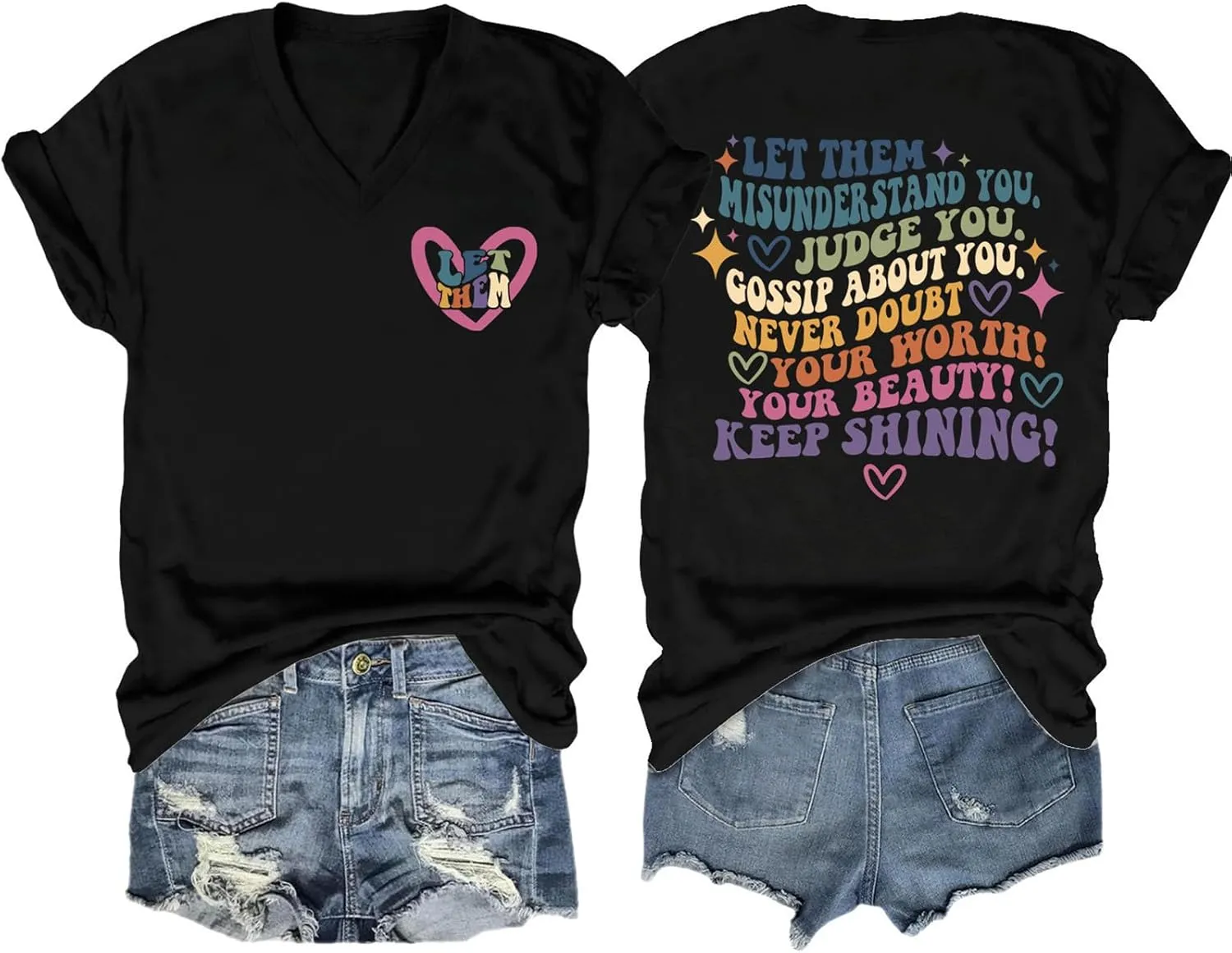 Let Them Misunderstand You V-Neck T-Shirt Mental Health Shirt for Women Inspirational Graphic Tees Motivational Gift