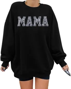 LOTUCY Crewneck Mama Sweatshirt Women Round Neck Casual Oversized Pullover Hoodies Long Sleeve Blouse Tops