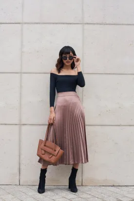 Megan Drop-Waist Pleated Silk Skirt