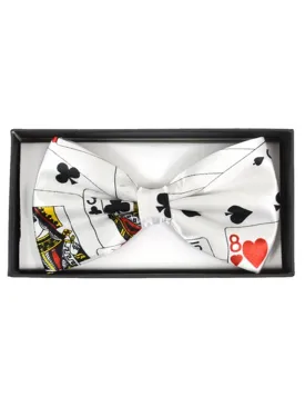 Men's White Poker Playing Cards Print Adjustable Banded  Bow Tie - NFB10009