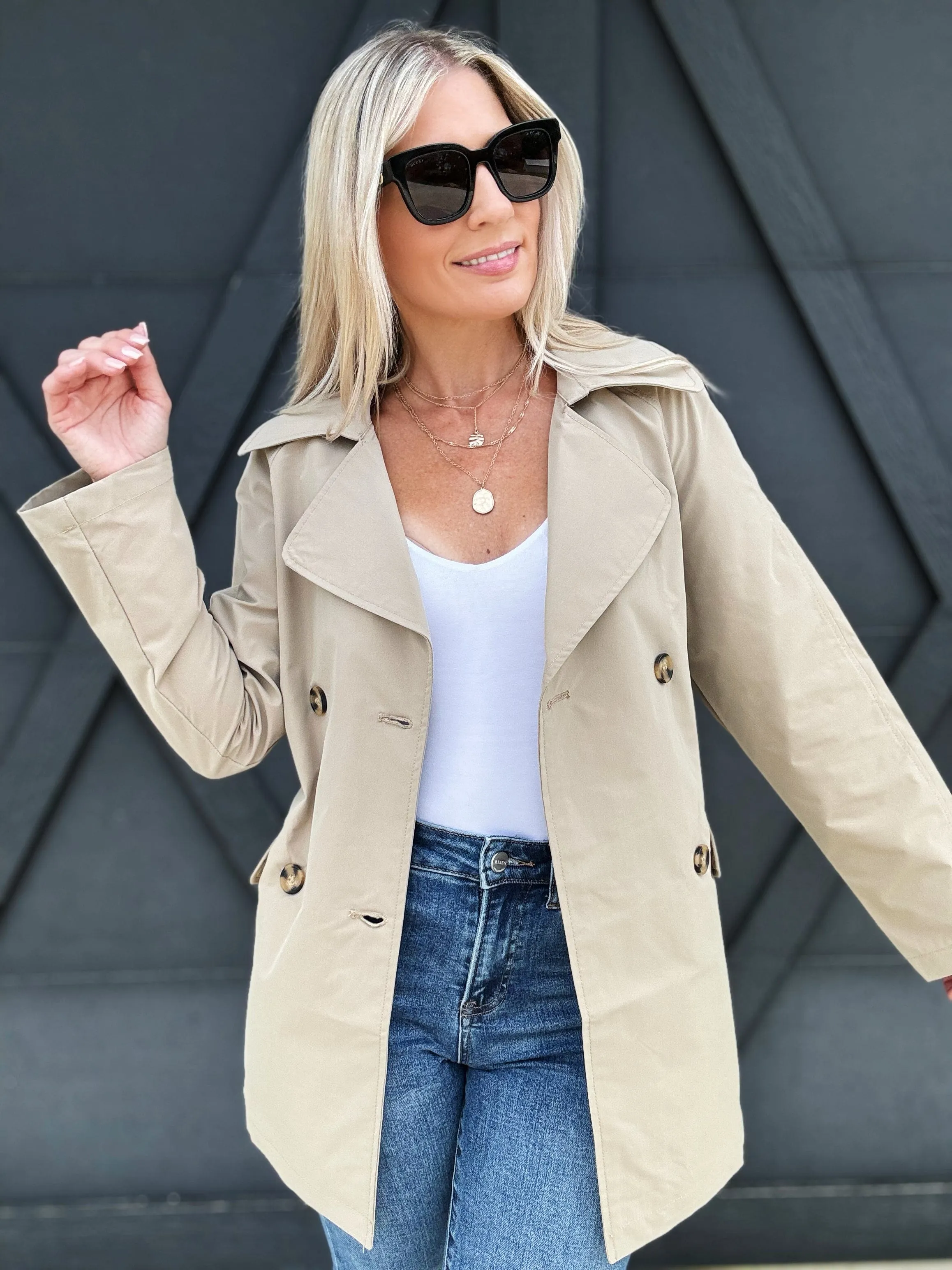 Mid Length Waist Tie Trench Coach In Khaki