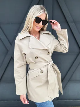 Mid Length Waist Tie Trench Coach In Khaki