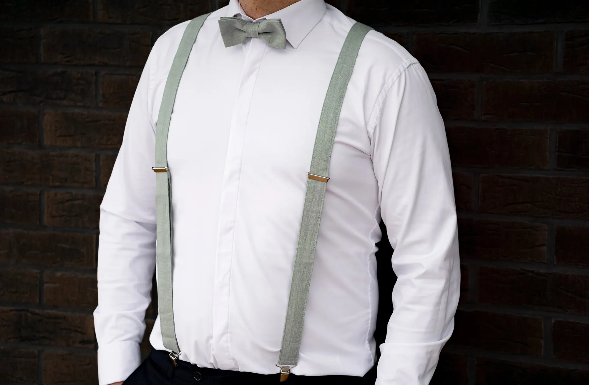 Moss wedding tie and bow tie can be ordered with matching pocket square for weddings | Eco Friendly Linen bow tie gift for groomsmen