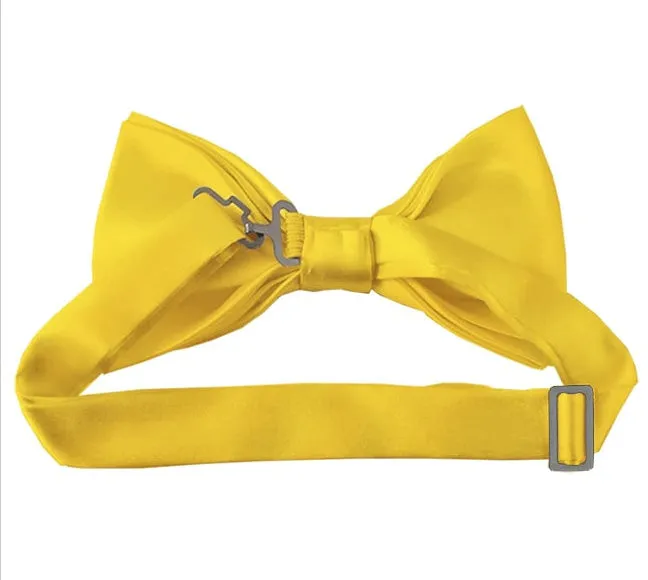 New Solid Satin Pretied Bow Ties - Light Yellow