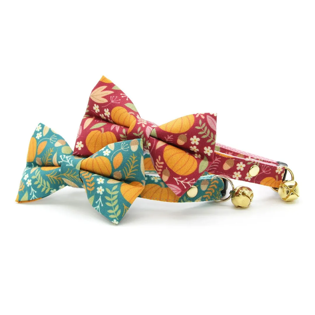 Pet Bow Tie - "Pumpkin Patch - Cranberry" - Burgundy Autumn Harvest Cat Bow / Fall   Thanksgiving / For Cats   Small Dogs (One Size)