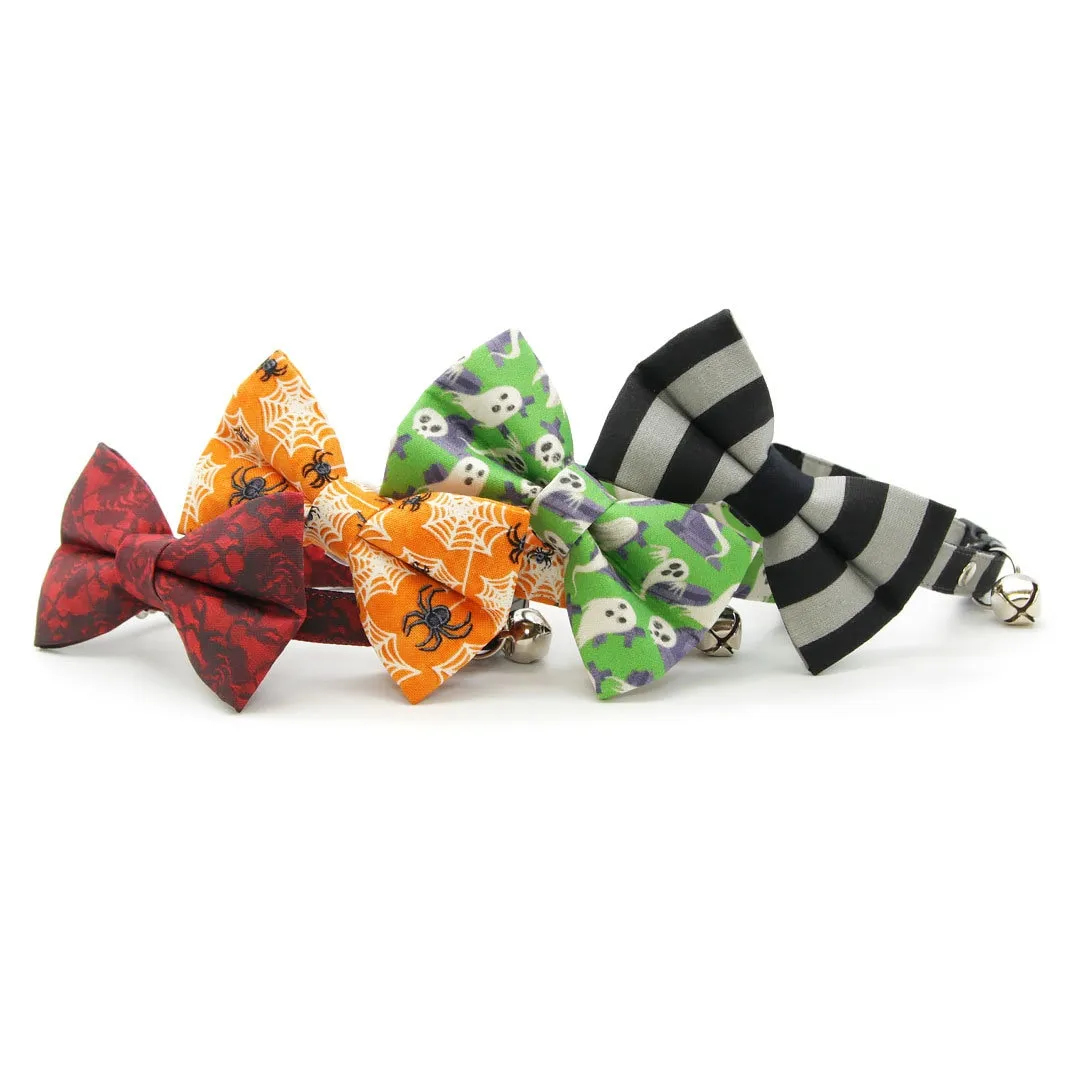 Pet Bow Tie - "Unexpected Guest" - Black & Gray Striped Cat Bow / Halloween / For Cats   Small Dogs (One Size)