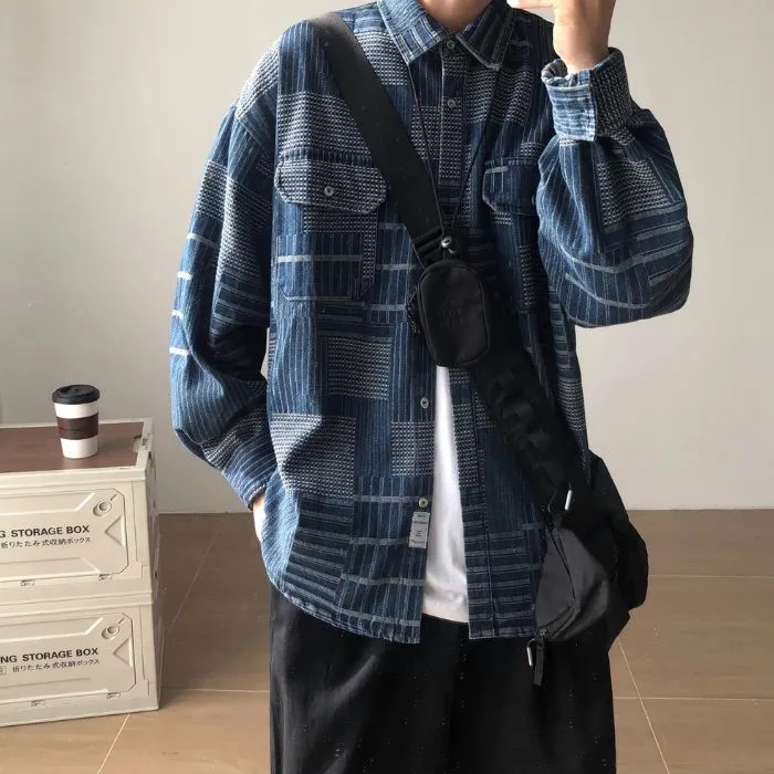 Plaid Denim Long Sleeves Shirt N0481