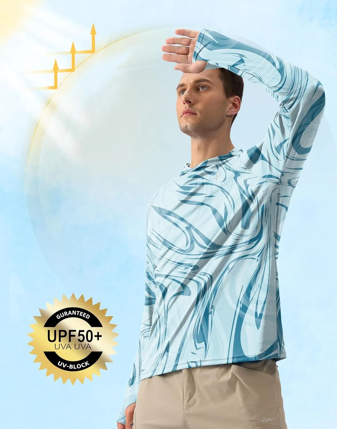 Pudolla Men's Sun Protection Hoodie Shirts UPF 50  Rash Guard SPF Long Sleeve Fishing Shirt for Men Swim Hiking Boating