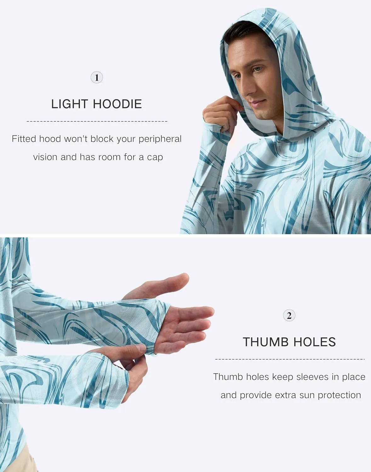 Pudolla Men's Sun Protection Hoodie Shirts UPF 50  Rash Guard SPF Long Sleeve Fishing Shirt for Men Swim Hiking Boating