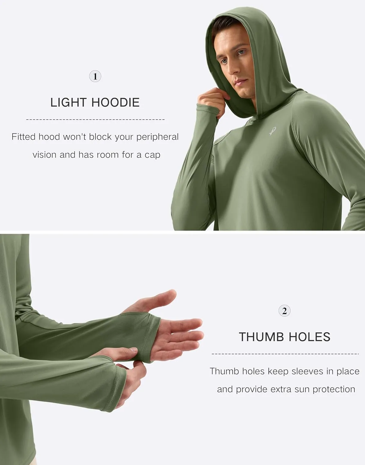 Pudolla Men's Sun Protection Hoodie Shirts UPF 50  Rash Guard SPF Long Sleeve Fishing Shirt for Men Swim Hiking Boating