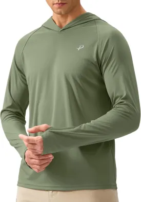 Pudolla Men's Sun Protection Hoodie Shirts UPF 50  Rash Guard SPF Long Sleeve Fishing Shirt for Men Swim Hiking Boating