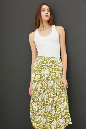 Sami - Tropical Print High Rise Pintucked Midi Skirt