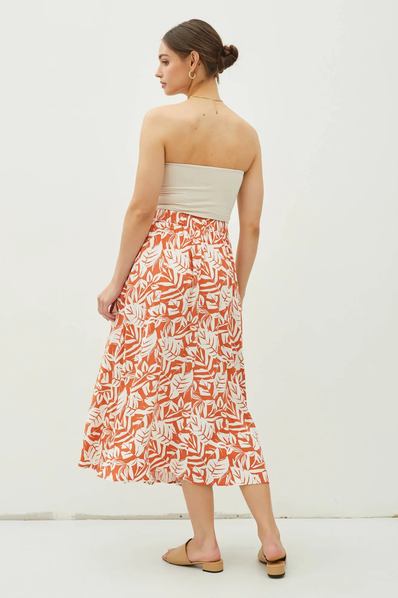 Sami - Tropical Print High Rise Pintucked Midi Skirt