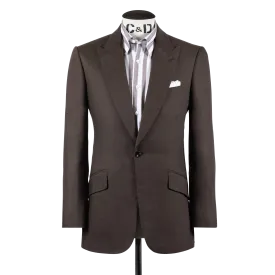 Single Breasted Peak Lapel Suit in Brown Wool, Silk and Linen