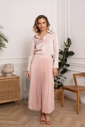 Solid Satin Pleated Skirt-Pink