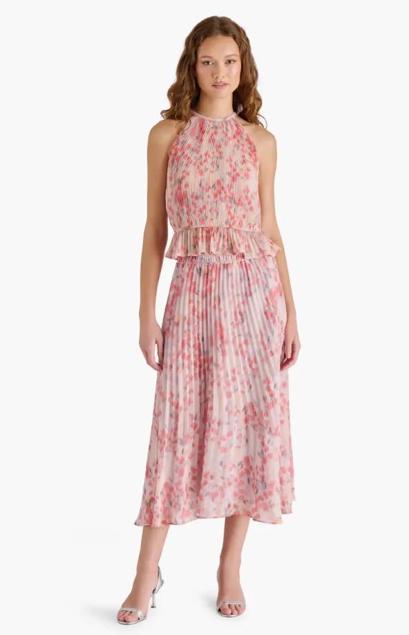 STEVE MADDEN RAINA FLORAL PLEATED MINI SKIRT IN DUSTY LAVENDER