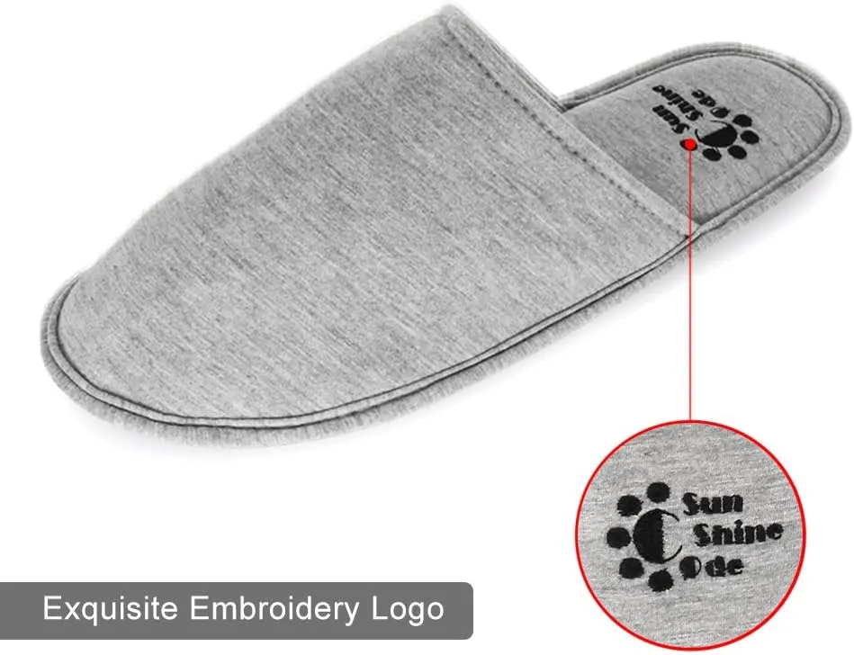 Sunshine Code Men's Memory Foam Cotton Washable Slippers with Matching Travel Bag for Home Hotel Spa Bedroom