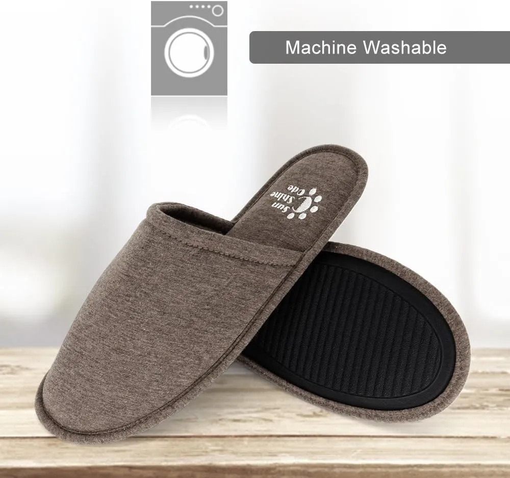 Sunshine Code Men's Memory Foam Cotton Washable Slippers with Matching Travel Bag for Home Hotel Spa Bedroom