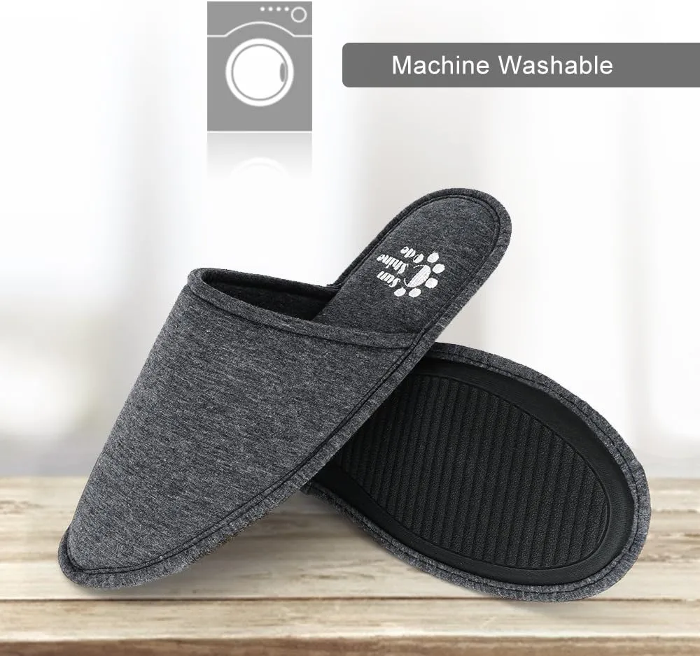 Sunshine Code Men's Memory Foam Cotton Washable Slippers with Matching Travel Bag for Home Hotel Spa Bedroom