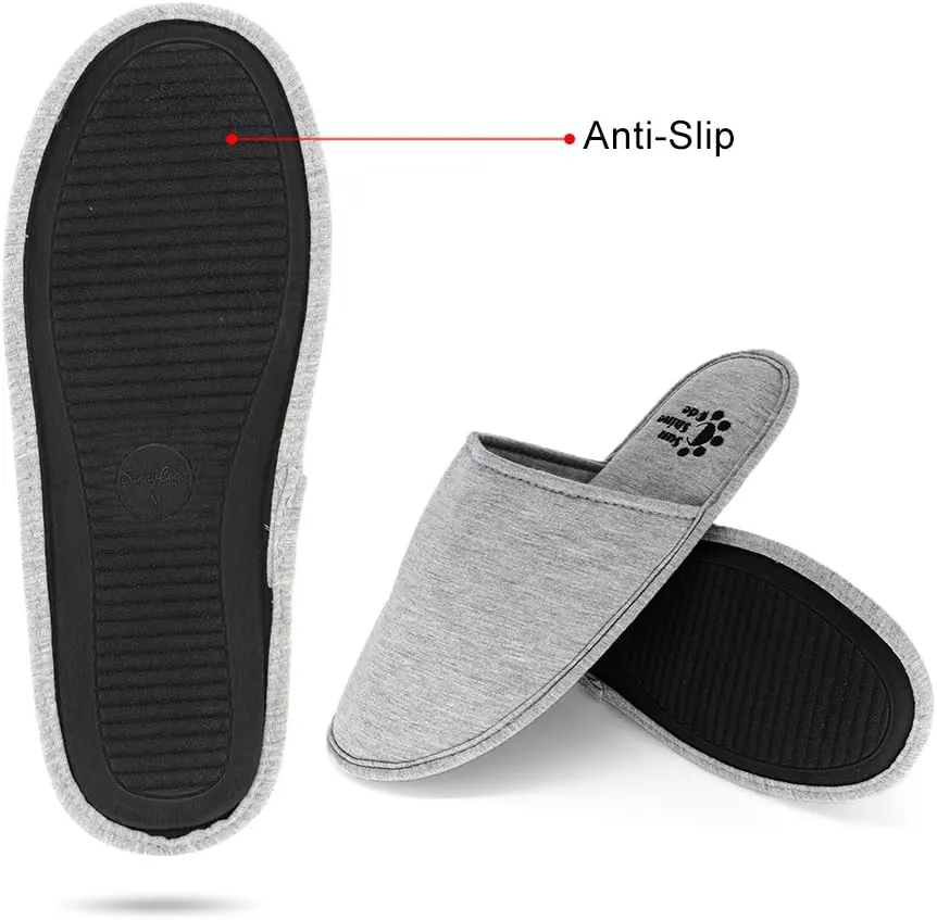 Sunshine Code Men's Memory Foam Cotton Washable Slippers with Matching Travel Bag for Home Hotel Spa Bedroom