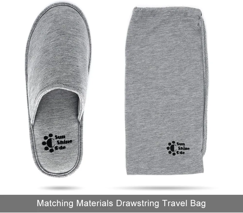 Sunshine Code Men's Memory Foam Cotton Washable Slippers with Matching Travel Bag for Home Hotel Spa Bedroom