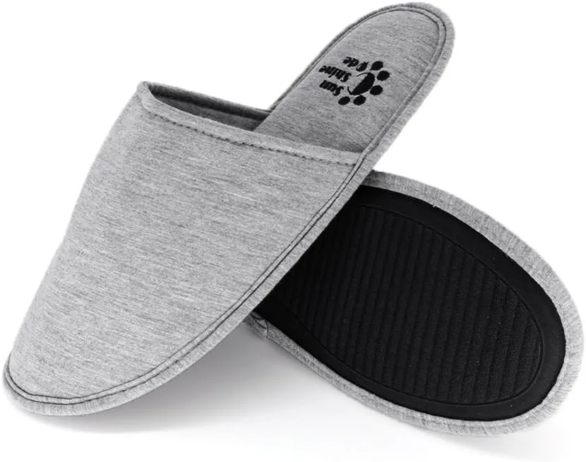 Sunshine Code Men's Memory Foam Cotton Washable Slippers with Matching Travel Bag for Home Hotel Spa Bedroom