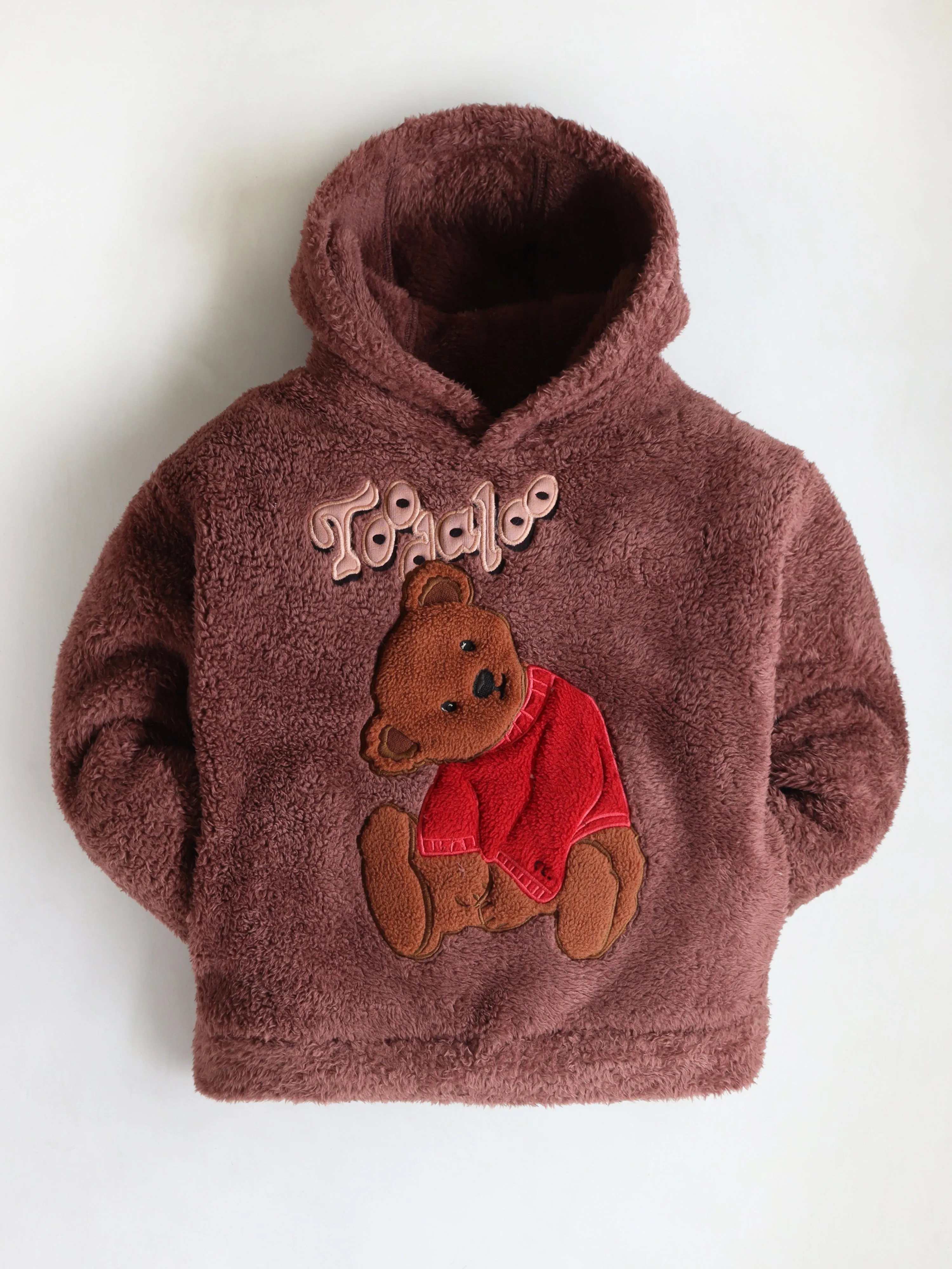 Unisex Solid Applique Wine Hooded Sweatshirt For Kids