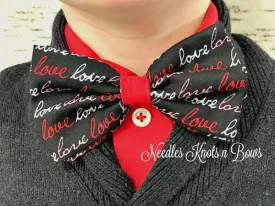 Valentines Day Bow Tie, The Word Love on Black Bow Tie