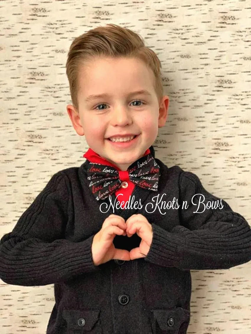 Valentines Day Bow Tie, The Word Love on Black Bow Tie