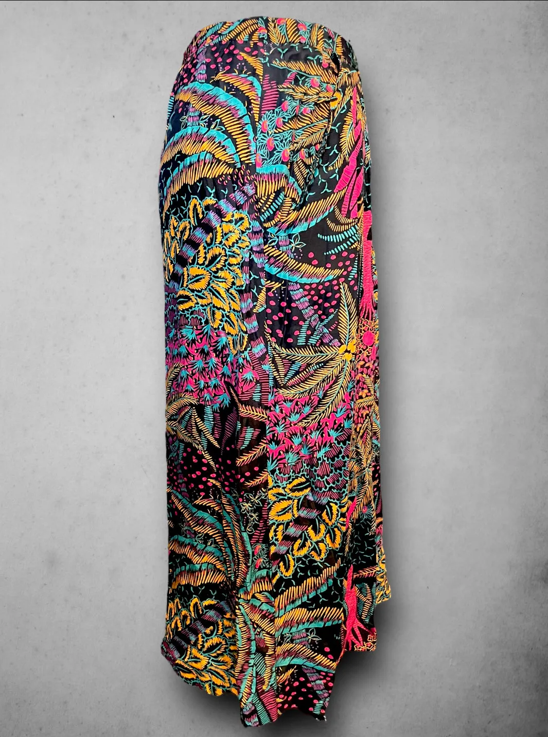 Vintage 90’s Jewel Tone & Black  Floral Print Long Pleated Skirt