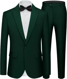 WEEN CHARM Men's Suits Slim Fit 2 Piece One Button Blazer Jacket Wedding Prom Tuxedo Pants Set